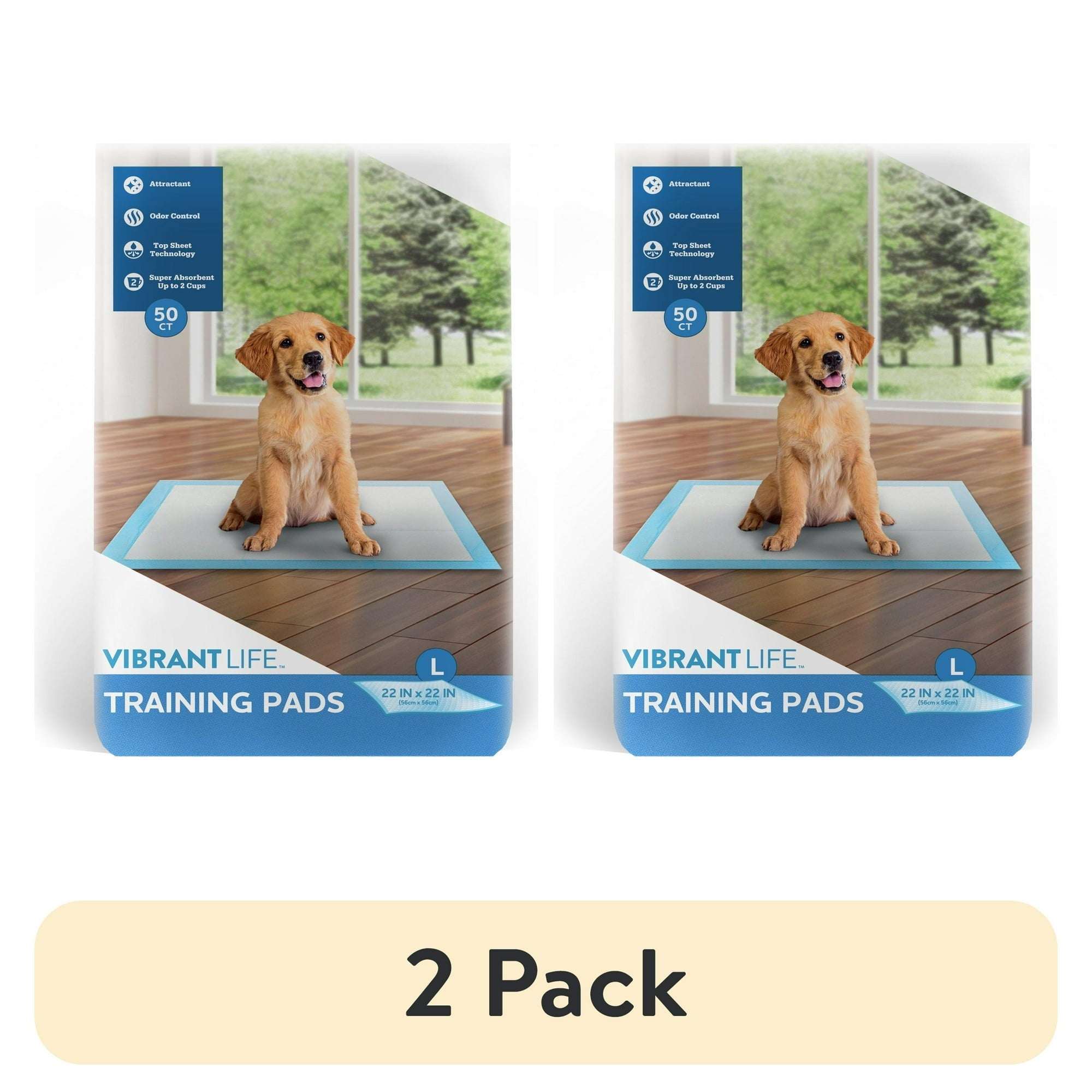 Vibrant Life Large 5-Layer Pet Training Pads, 22” x 22”, 50 Count