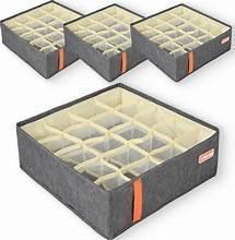 Foldable fabric drawer organizer set with 4 grid compartments, dark gray with beige dividers