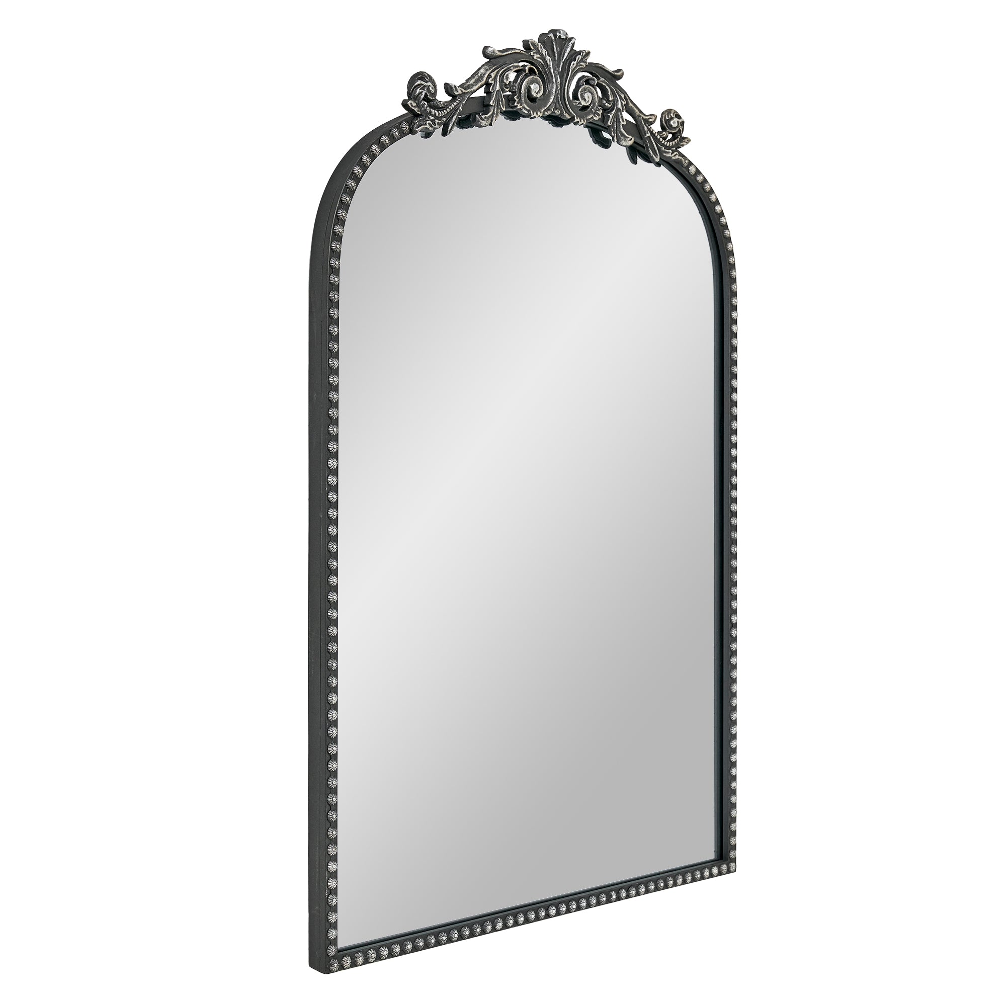 Crystal Art Gallery 22" x 64" Black Filigree Arch Metal Full Length Floor Leaner Mirror