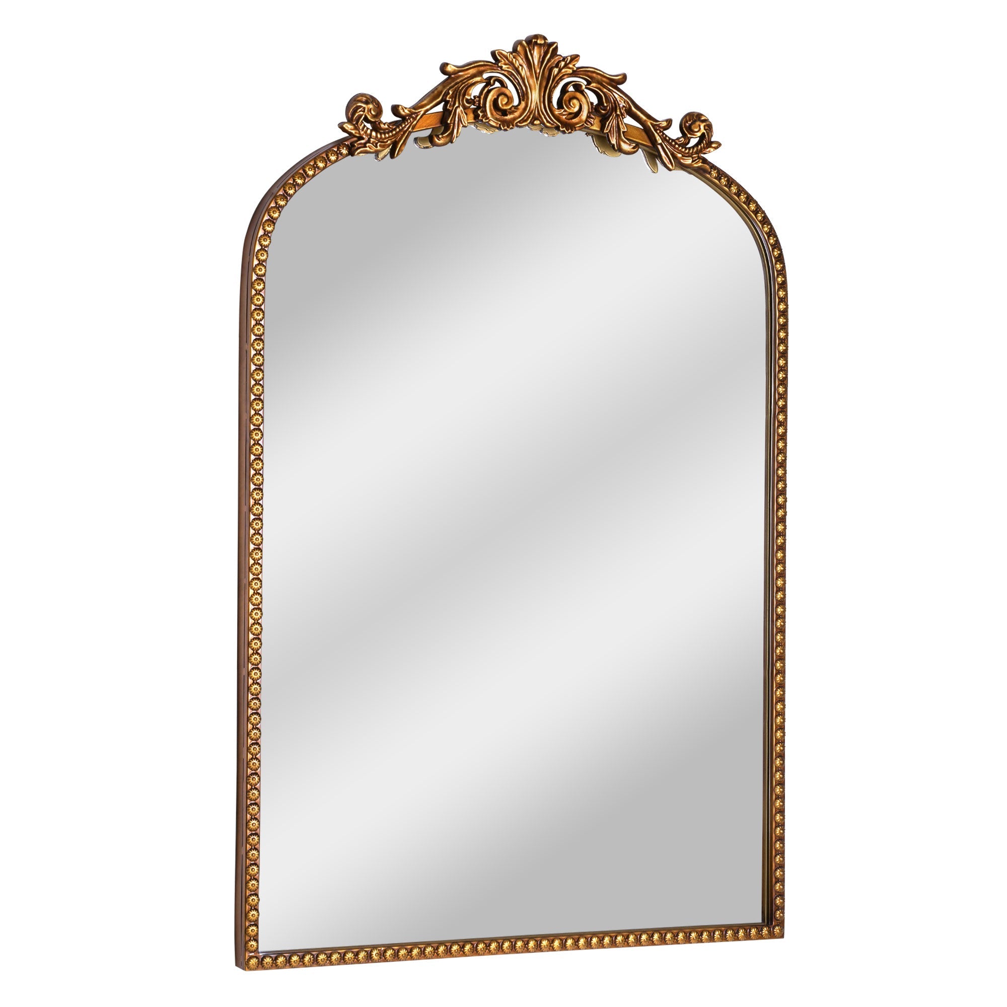Crystal Art Gallery 22" x 64" Black Filigree Arch Metal Full Length Floor Leaner Mirror