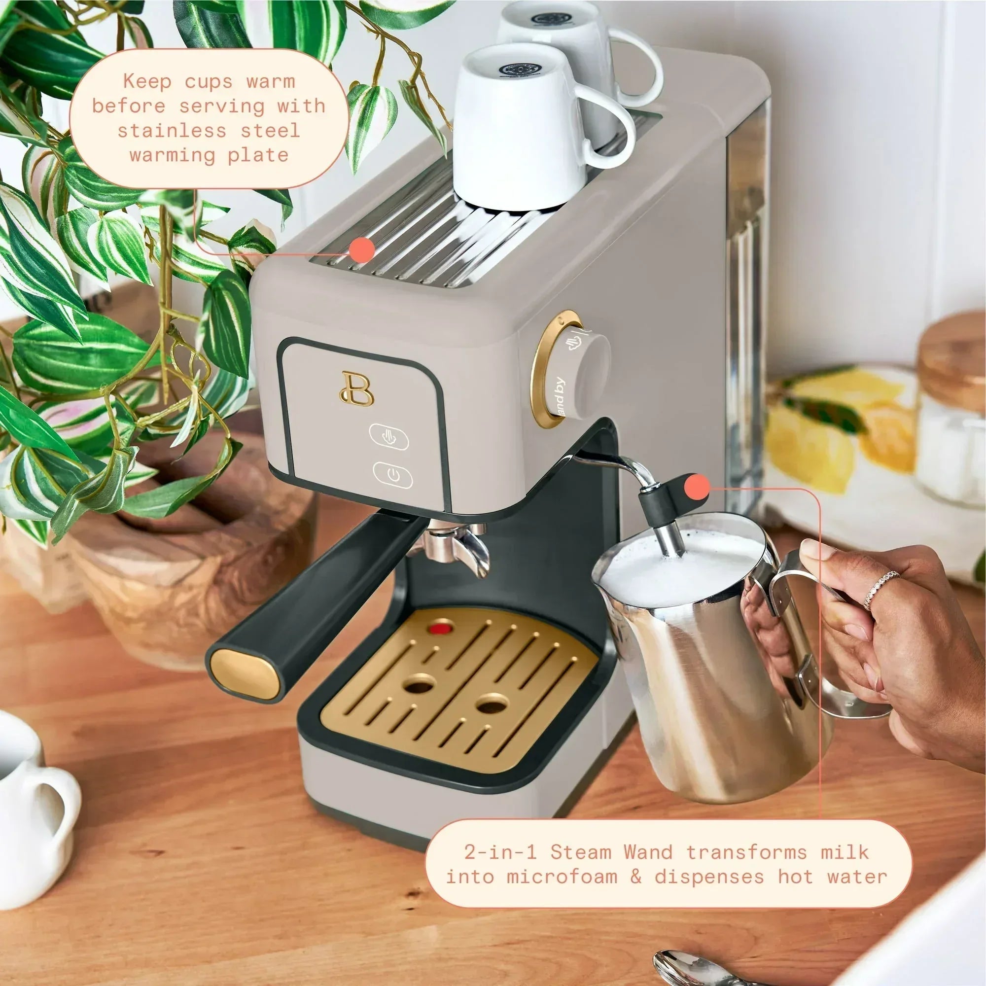 Beautiful Slim Espresso Machine with 20-Bar Pressure, White Icing by Drew Barrymore
