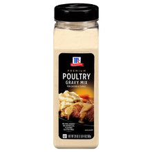 McCormick Premium Poultry Gravy Mix bottle with front label and light powder