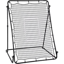 Baseball return training net with white grid and black frame stand