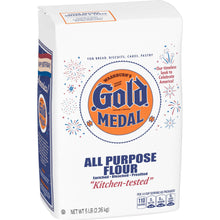Gold Medal all-purpose flour bag, front view with 5 lb net wt text