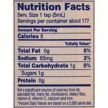 Nutrition Facts panel for Lea & Perrins Worcestershire sauce, serving size 1 tsp