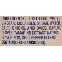 Worcestershire sauce ingredients panel: distilled white vinegar, molasses, sugar, water