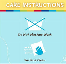 Care instructions for sensory teether blanket: do not machine wash, surface clean