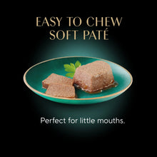 Sheba kitten soft pate servings shown on a plate with two pate pieces