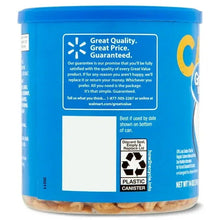 Great Value lightly salted cashew halves and pieces tub, back label with guarantee info