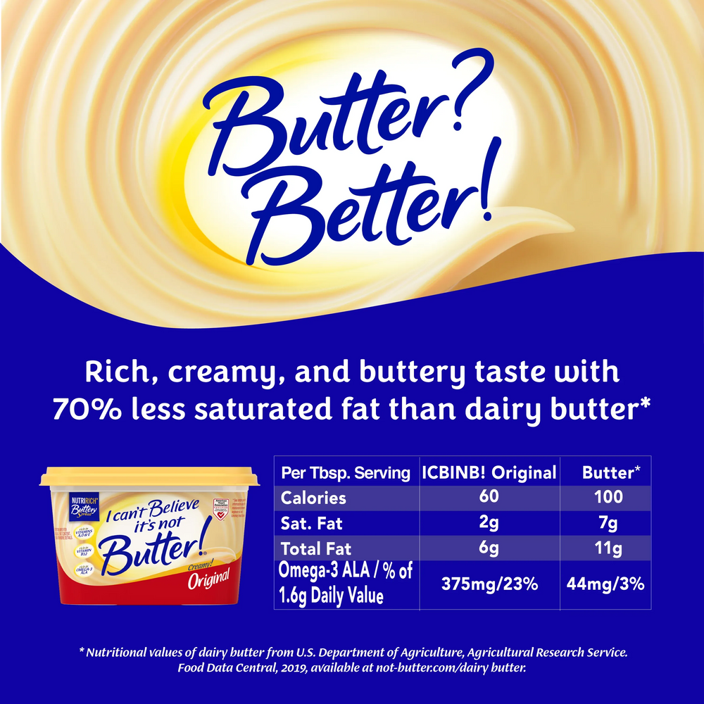 I Canâ€™t Believe Itâ€™s Not Butter!Â® Original, a NutriRichâ„¢ Buttery Spread, 15 oz Tub - USA MEGA SHOP