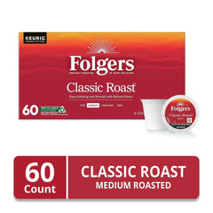 Folgers Classic Roast, Medium Roast Coffee, Keurig K Cup Pods, 60 Count Box