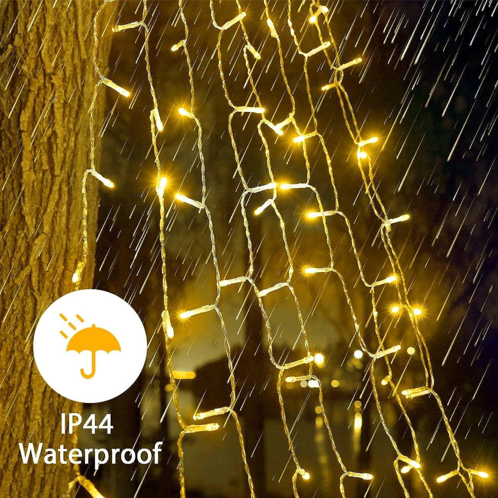 Magotan 12ft 350 LED Waterfall Christmas Lights Outdoor Decoration Twinkle Solar Christmas Tree String Lights with Top Star Xmas Holiday Garden Yard Decoration, Warm White - USA MEGA SHOP