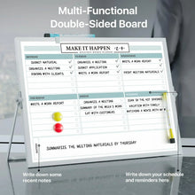 Double-sided dry erase whiteboard on stand with colorful markers and magnets