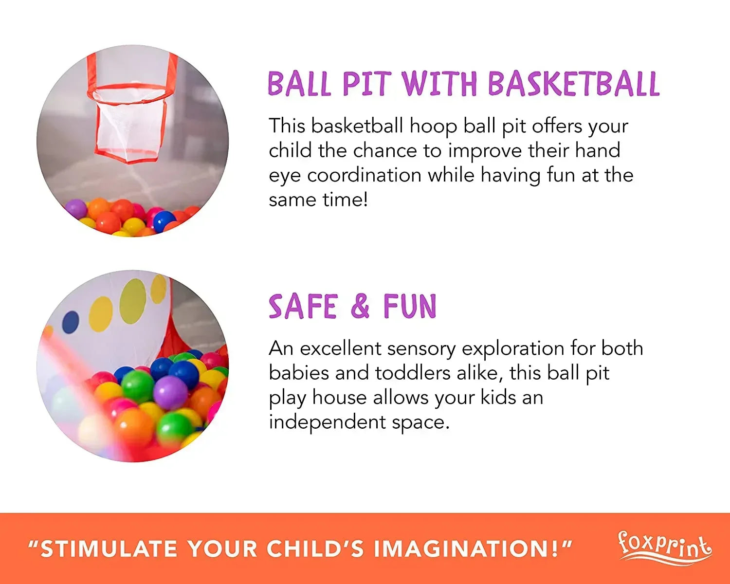 Foxprint Portable Basketball Ball Pit for Toddlers, 47.2" x 23.6" x 29.1" - USA MEGA SHOP