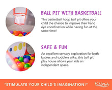 Ball pit tent with basketball hoop and colorful plastic balls