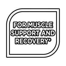Muscle support and recovery icon text on whey protein powder container