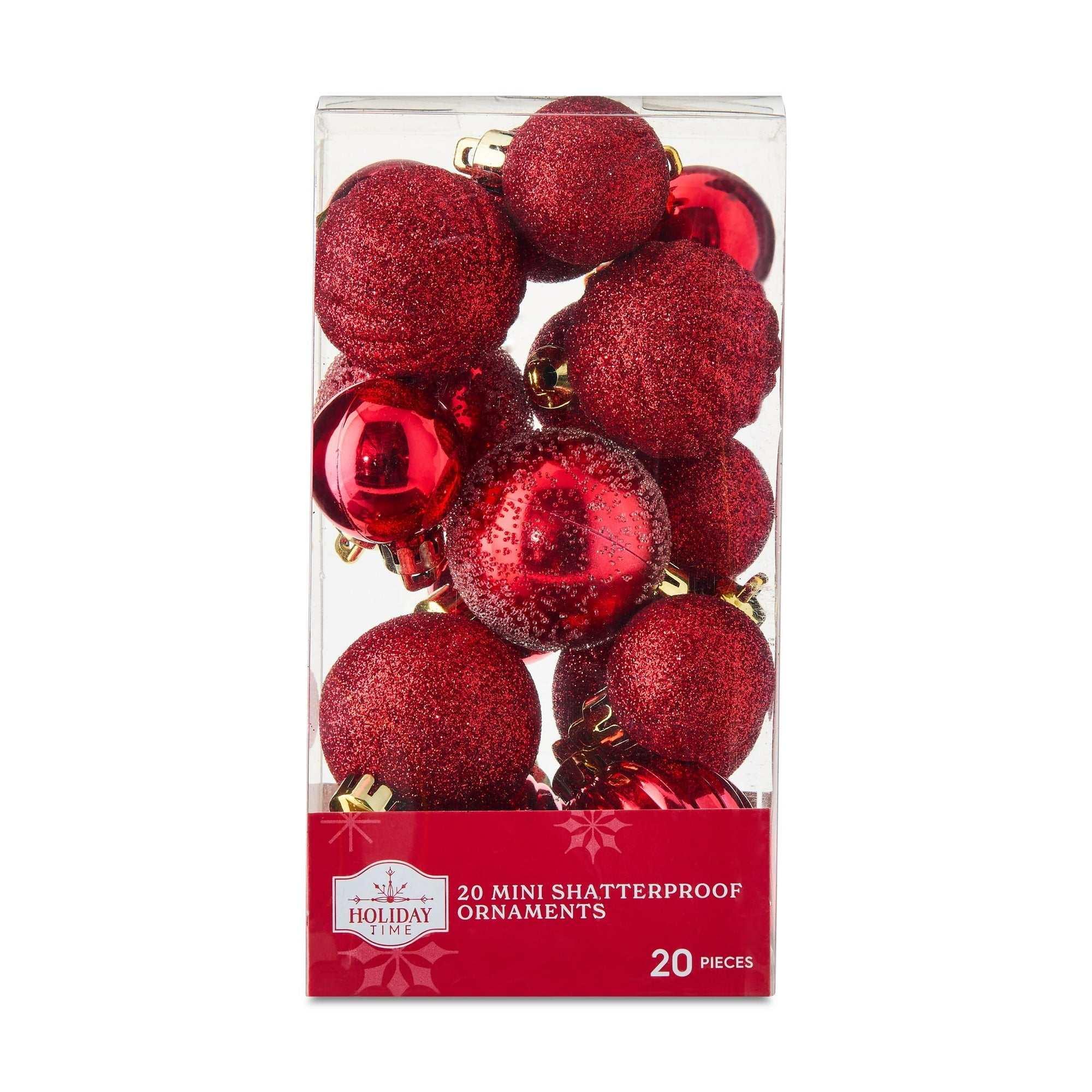 Mini Red Multi-Textured Shatterproof Christmas Ornaments, 20 Count, by Holiday Time - USA MEGA SHOP