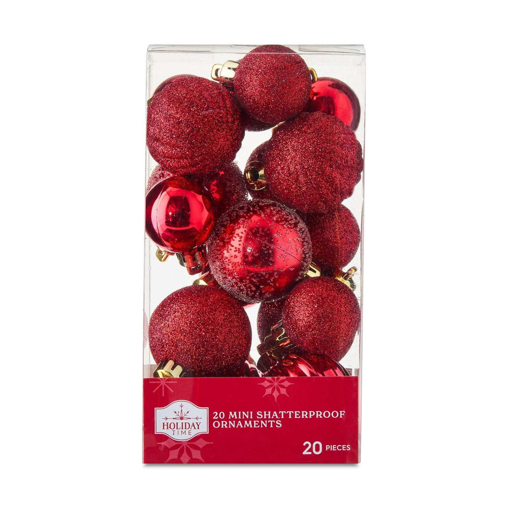 Mini Red Multi-Textured Shatterproof Christmas Ornaments, 20 Count, by Holiday Time - USA MEGA SHOP