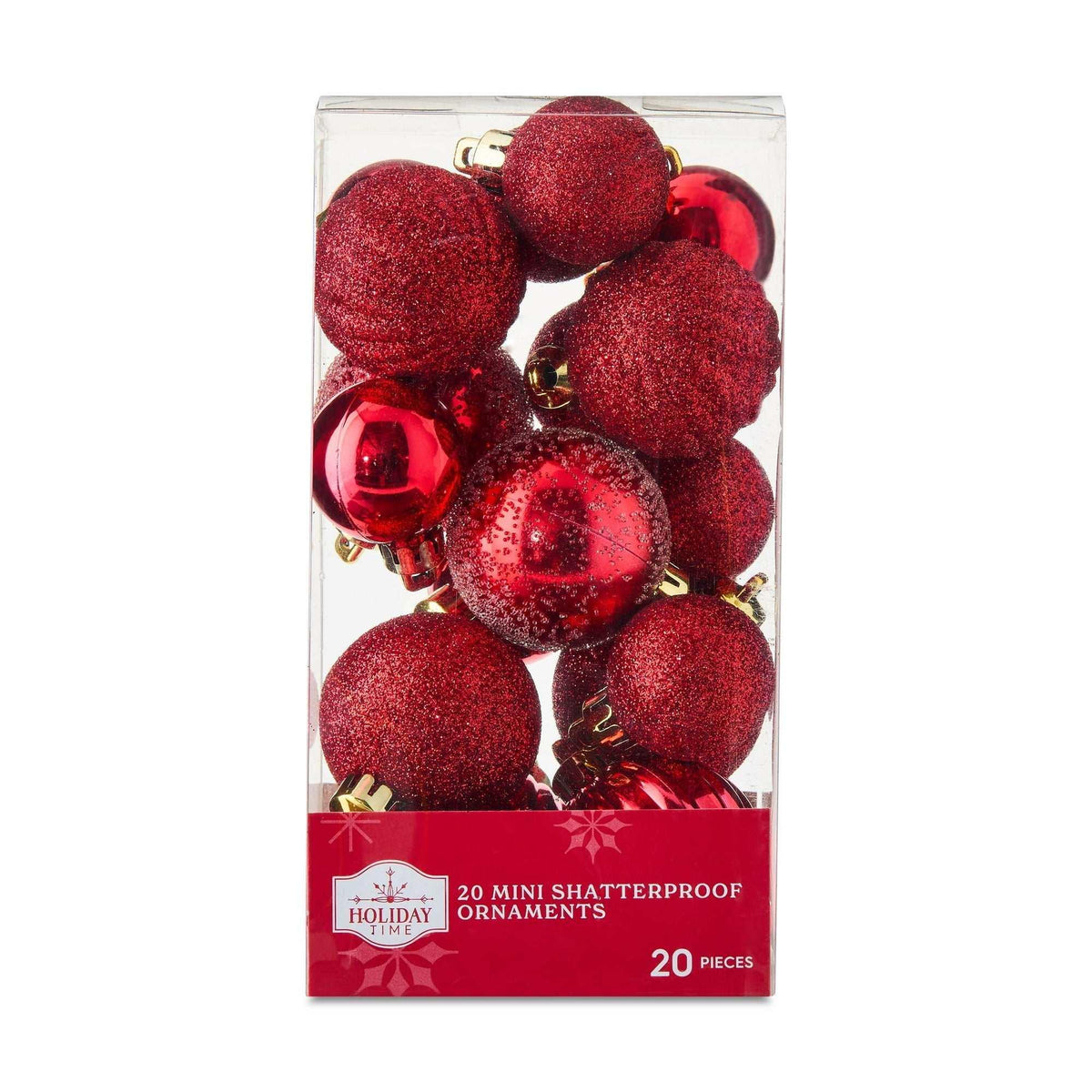 Mini Red Multi-Textured Shatterproof Christmas Ornaments, 20 Count, by Holiday Time - USA MEGA SHOP