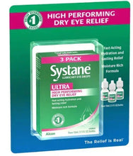 Lubricating eye drop 3-pack carton with bottle details on right side