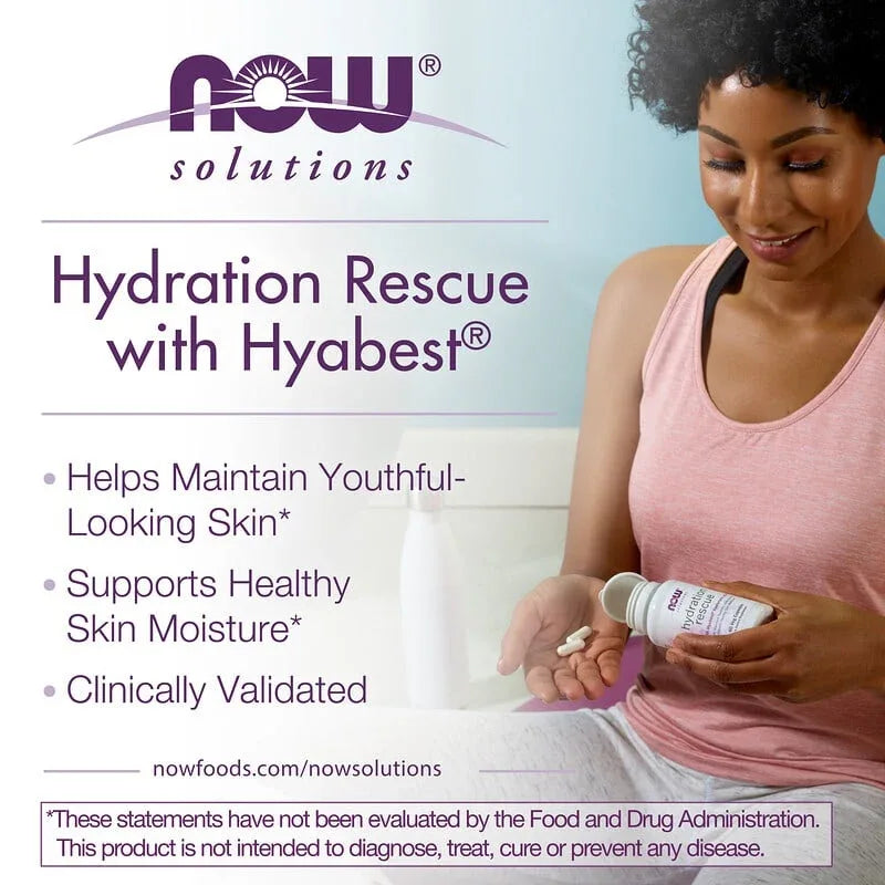 NOW Foods, Solutions, Hydration Rescue with Hyabest® Hyaluronic Acid, 60 Capsules