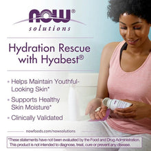Hydration Rescue bottle with Hyabest hyaluronic acid shown being held by a woman