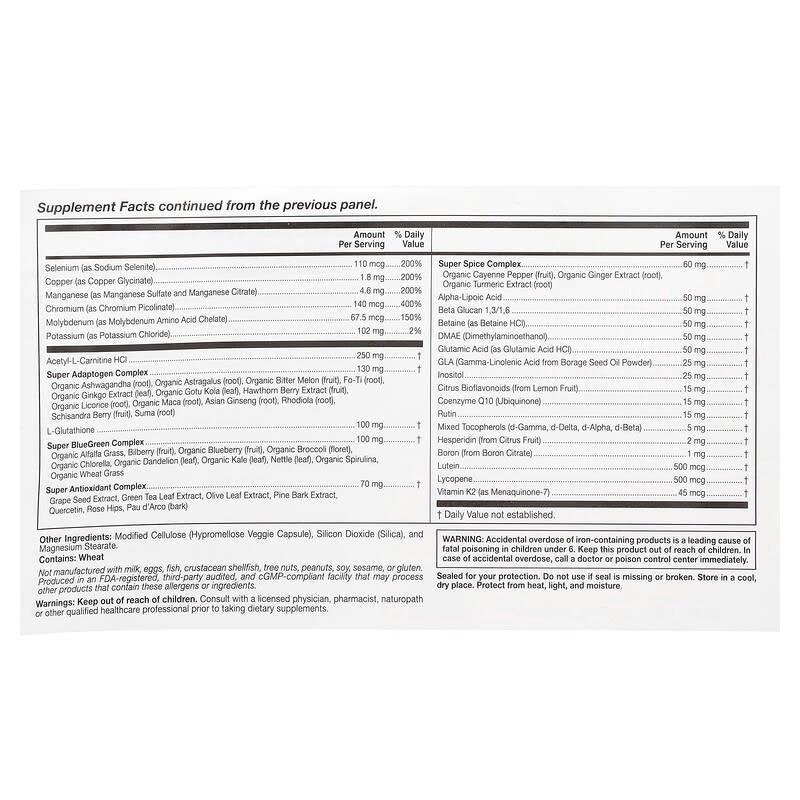Super Nutrition, Super Immune+ Multivitamin with Super Adaptogens, Vitamin C, Vitamin D, Zinc, and Beta Glucan, 90 Veggie Capsules