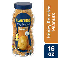 Honey roasted peanuts jar, PLANTERS dry roasted label; 16 oz pack