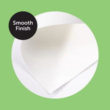 White cardstock smooth finish shown with a corner close-up and finish callout
