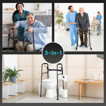 Mobility walker with seat attachment and four wheels, black frame