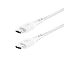 White USB-C to USB-C cable with braided cord and two silver USB-C connectors