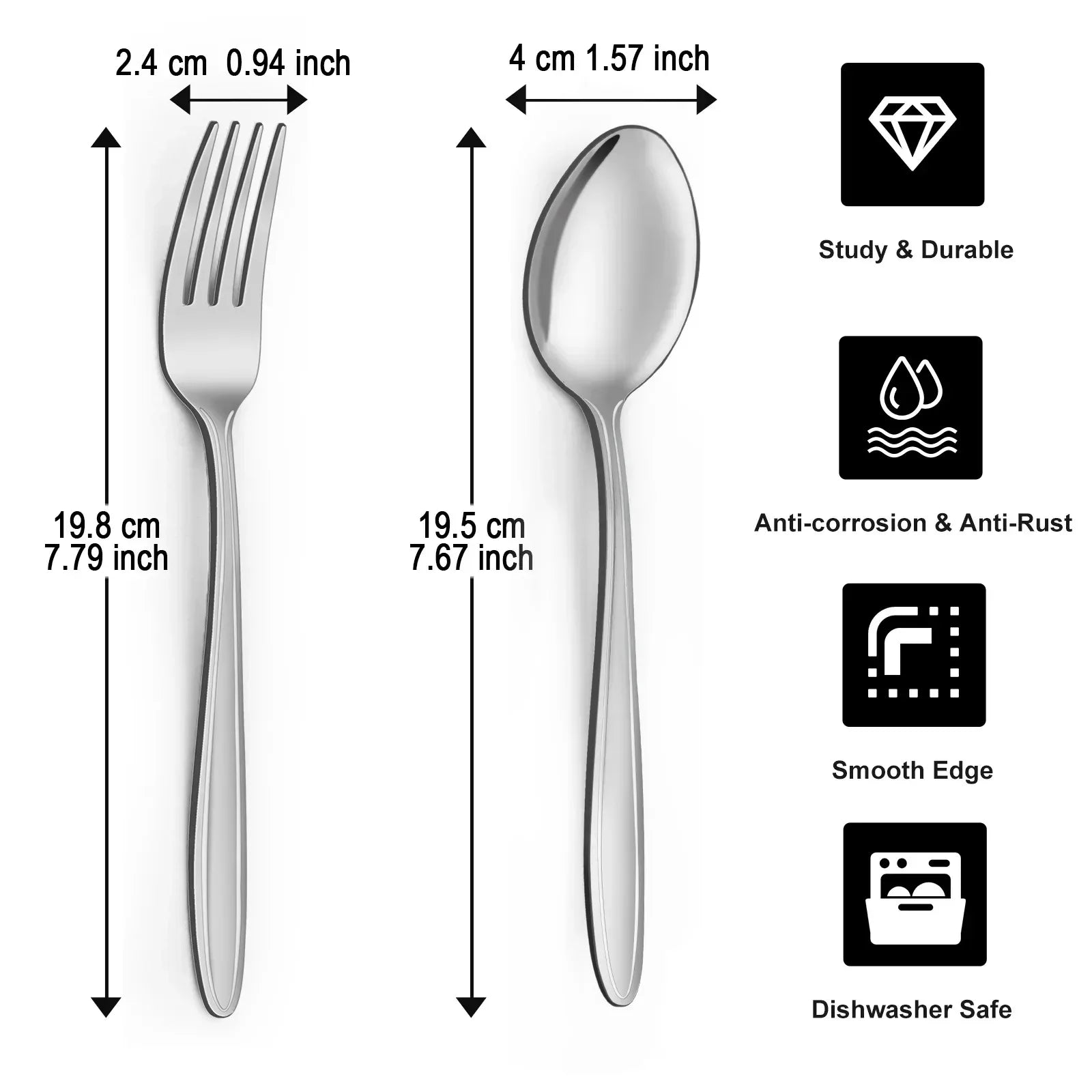 Mirdinner Dinner Forks and Spoons Set, Stainless Steel Silverware Flatware Set, Salad Fork and Soup Spoon, Using for Home, Kitchen or Restaurant, Mirror Polished, Dishwasher Safe - USA MEGA SHOP
