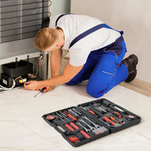 Household tool kit case with tools laid out, ready for home repairs