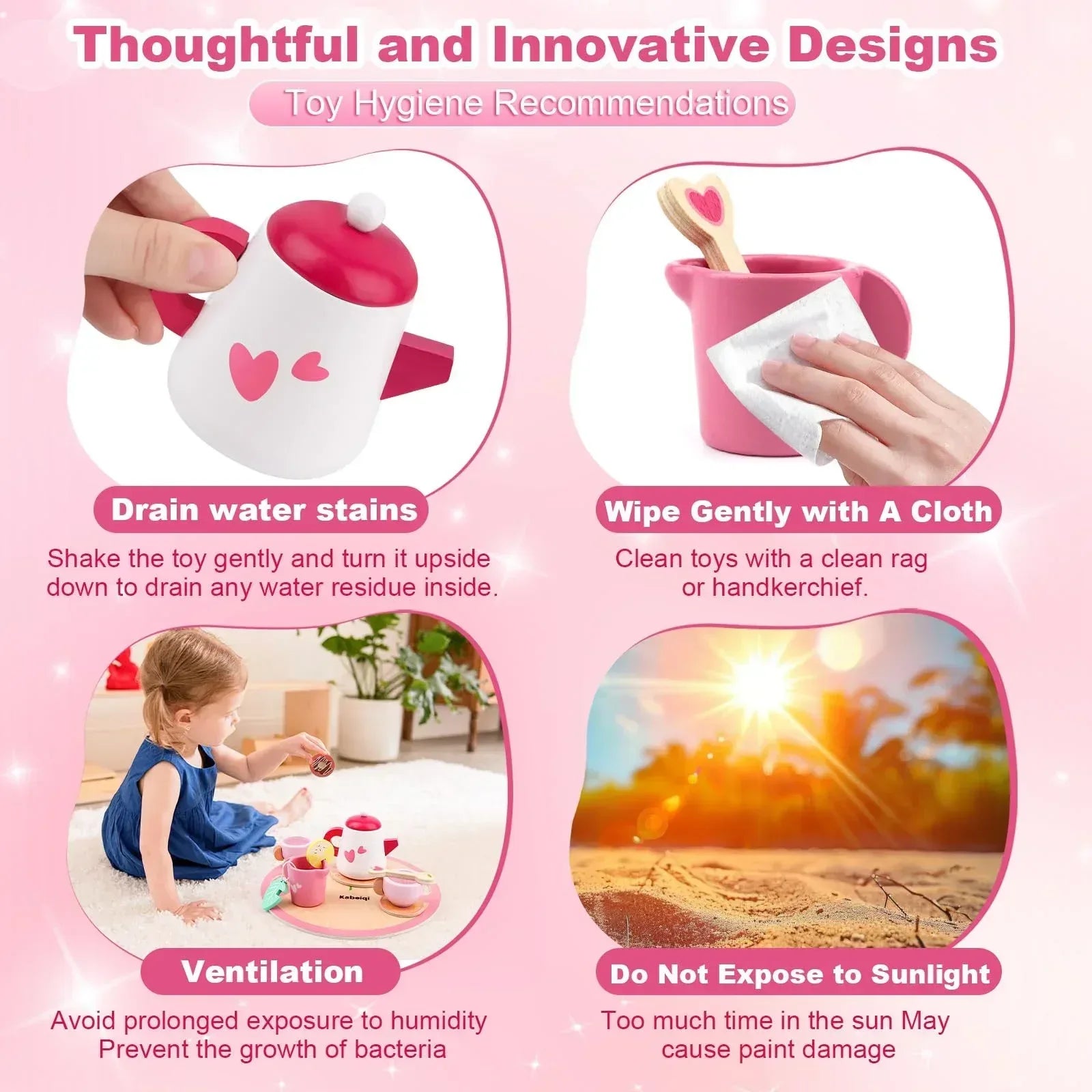 JoyStone Wooden Tea Party Set for Toddlers, Pretend Play Tea Sets for Kids with Storage Cupcake Stand, Wooden Toys Gifts for Girls & Boys - USA MEGA SHOP