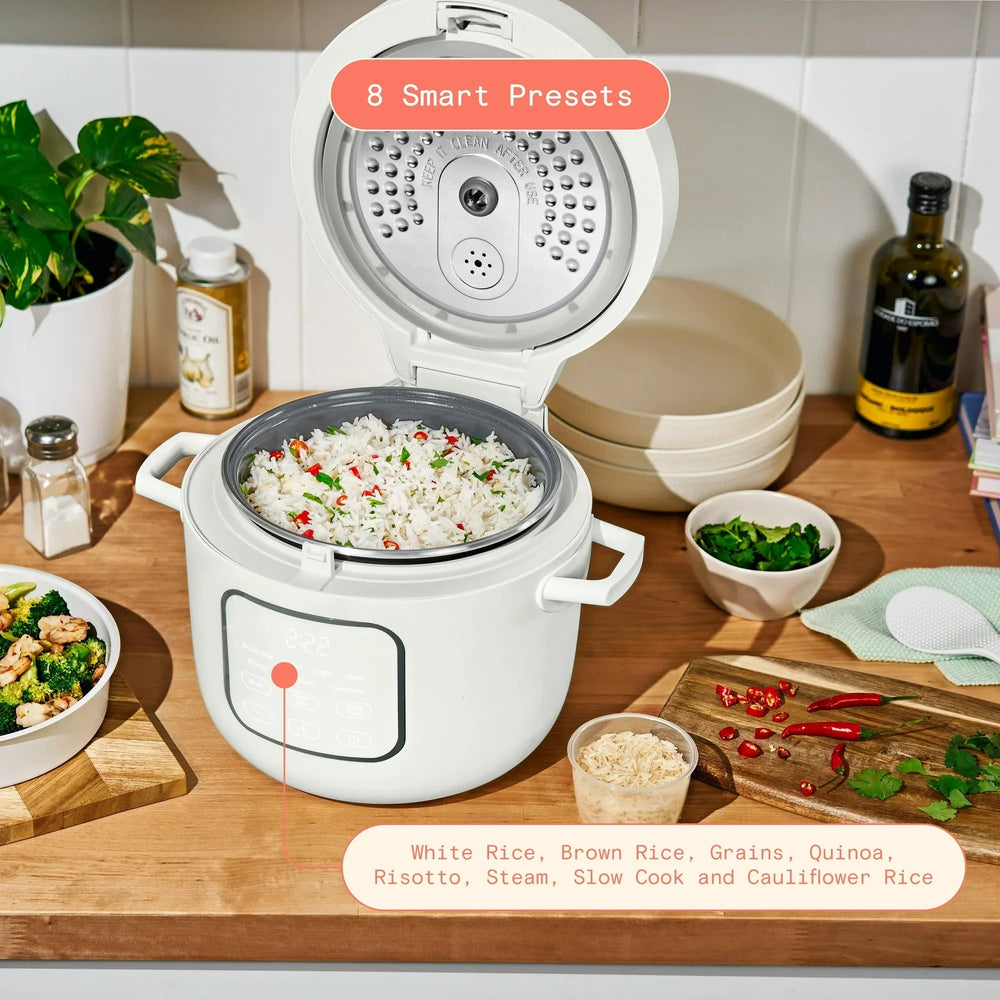 Beautiful 14-Cup Cooked, 6-Cups Uncooked Electric Rice and Grain Cooker, EverGoodâ„¢ Ceramic Nonstick Coating, White Icing by Drew Barrymore - USA MEGA SHOP