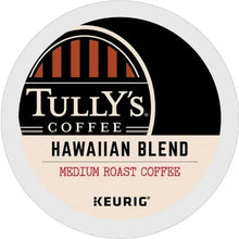 Keurig Hawaiian Blend K-Cup label with Tully's Coffee and medium roast text.