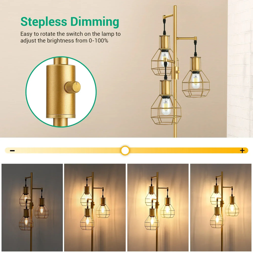 EDISHINE 65IN Farmhouse Industrial Black Floor Lamps for Living Room, Dimmable, Metal Standing Tree Lamp for Bedroom, Office, Home Decor, Lighting, 3 LED Bulb Included - USA MEGA SHOP