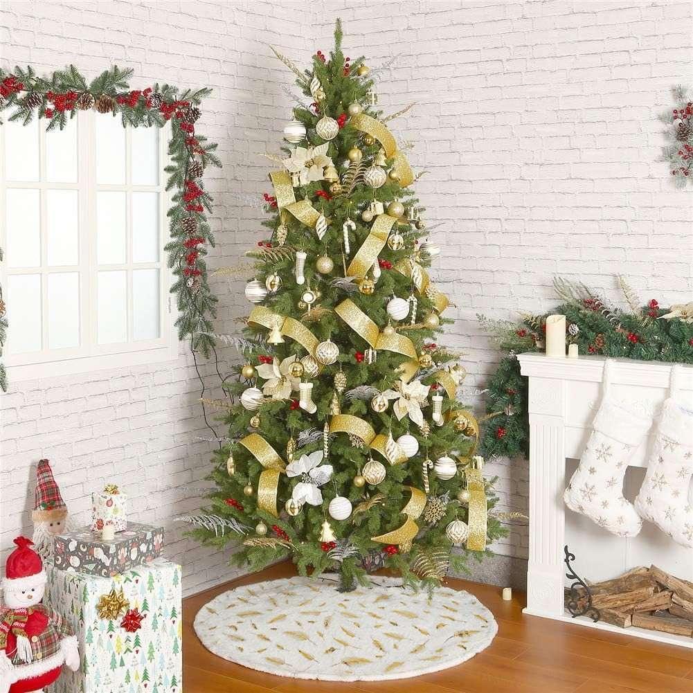 Christmas Tree Skirt 36 inch White Plush Skirts Christmas Decorations Indoor Faux Fur Christmas Ornaments Xmas Decorations for Merry Christmas Party, Feather - USA MEGA SHOP