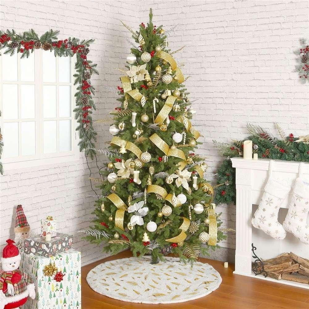 Christmas Tree Skirt 36 inch White Plush Skirts Christmas Decorations Indoor Faux Fur Christmas Ornaments Xmas Decorations for Merry Christmas Party, Feather - USA MEGA SHOP
