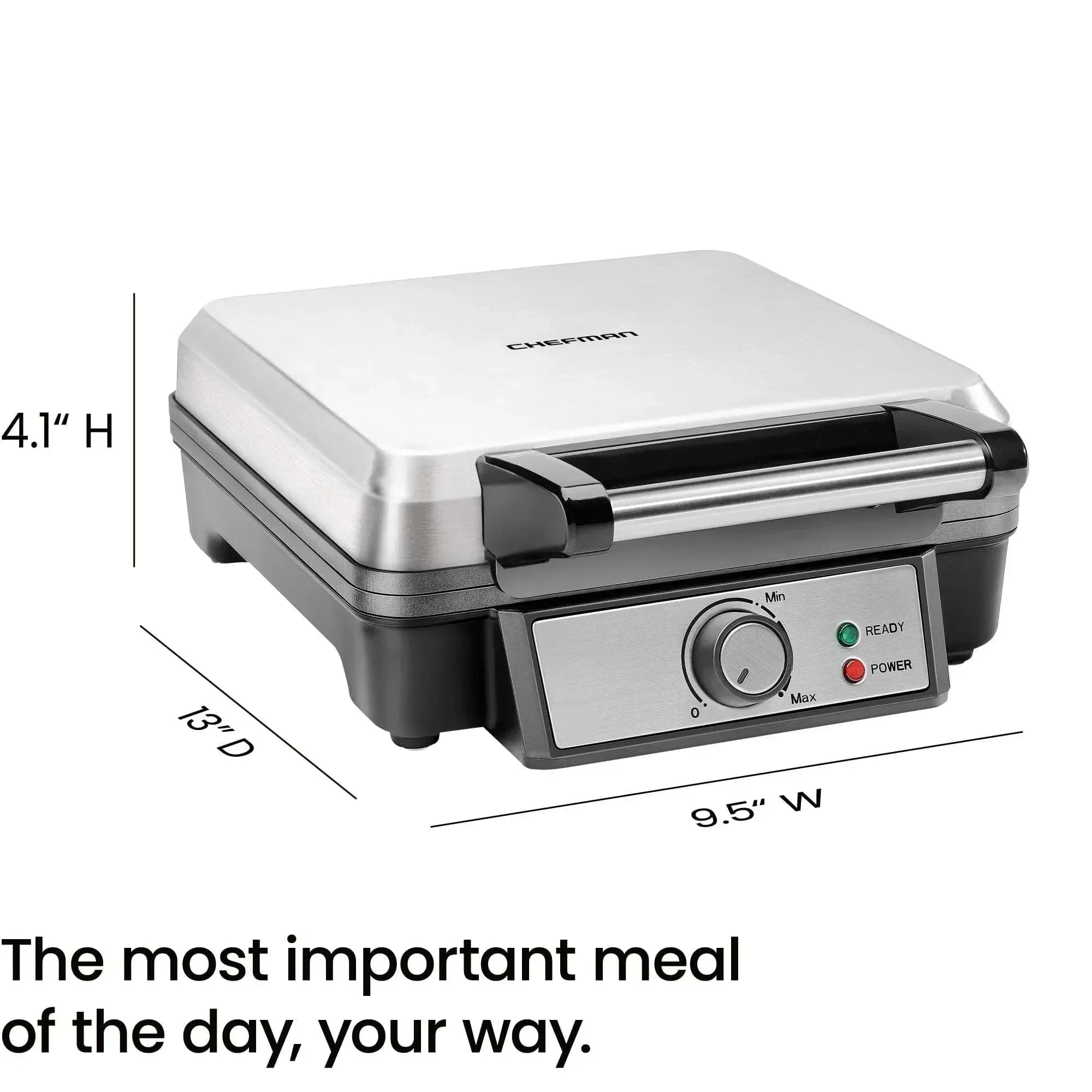 Chefman 4 Slice Belgian Waffle Maker w/ Adjustable Temperature, Stainless Steel