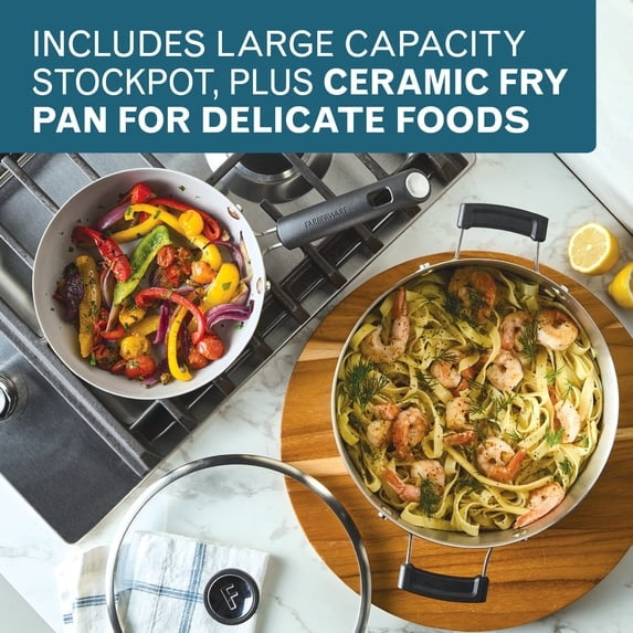 Farberware TrueCook Stainless Steel 14 Pcs Cookware Set, Dishwasher Safe, Metal Utensil and Induction Safe, Stainless Steel