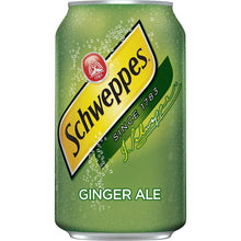 Schweppes Ginger Ale soda can with green label and bubble details