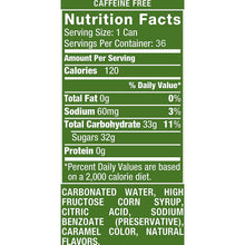 Schweppes Ginger Ale Nutrition Facts panel with serving size and ingredients