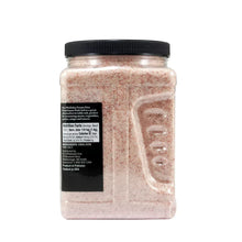 Jar of fine Himalayan pink salt with nutrition facts and ingredient text on label