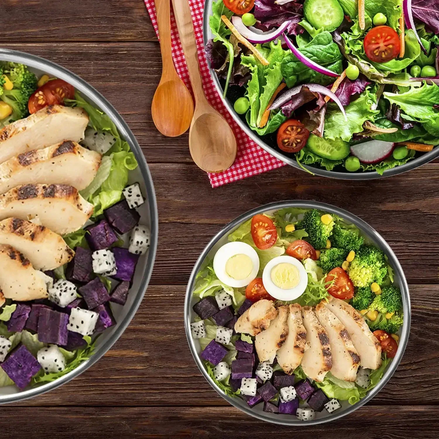 TINANA Mixing Bowls with Lids: Stainless Steel Mixing Bowls Set, Metal Nesting Mixing Bowls for Kitchen, 7/4.5/3.0/2.0/1.5/1.0/0.7QT, Great for Prep, Baking, Serving