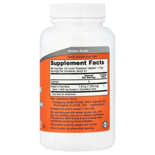 Acetyl-L-Carnitine pure powder supplement bottle, back label with Supplement Facts