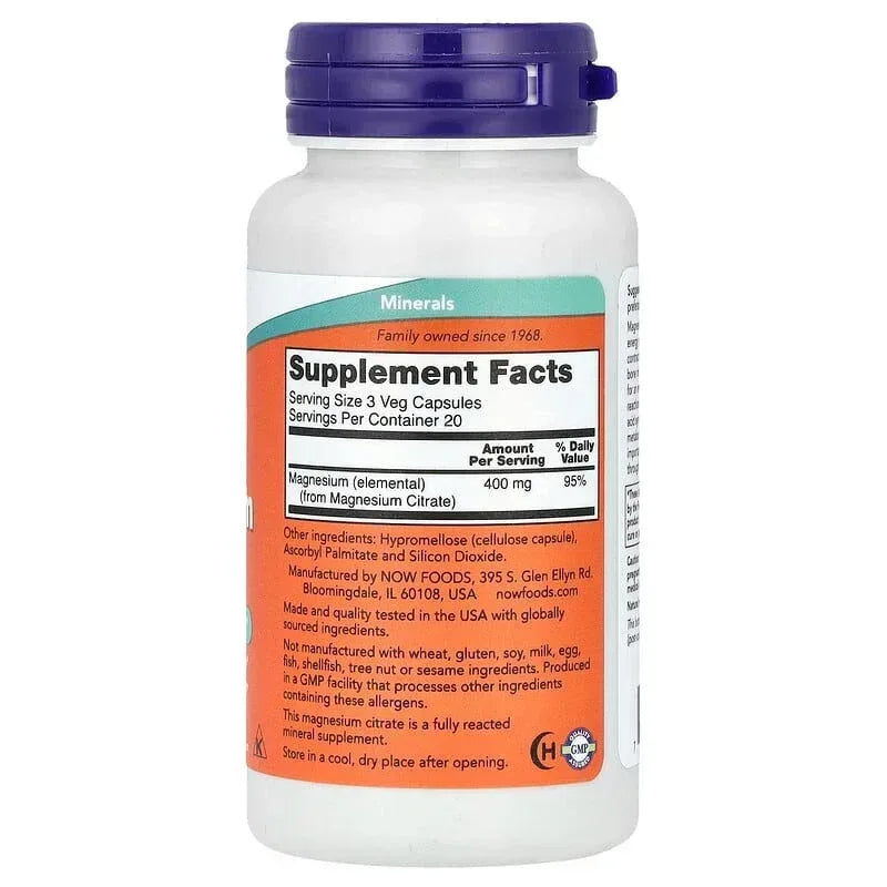 NOW Foods, Magnesium Citrate, 120 Veg Capsules (133 mg per Capsule)
