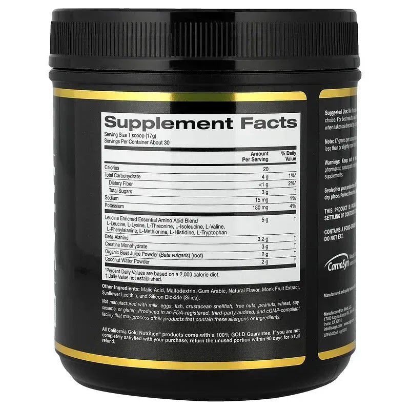 California Gold Nutrition, Sport, Creatine Sports Formulaâ„¢, with Amino Acid Blend, Beta-Alanine, Beet Juice & Coconut, 1.13 lb (514 g) - USA MEGA SHOP