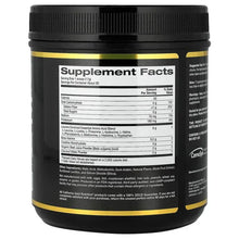 Creatine sports formula supplement bottle with black back label and Supplement Facts table