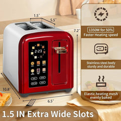 SEEDEEM Toaster 2 Slice, Touch Control Stainless Toaster LCD Display, 50% Faster Heating Speed, 1.4'' Wide Slots, More Timer Functions, Removable Crumb Tray, 1350W, Dark Metallic - USA MEGA SHOP